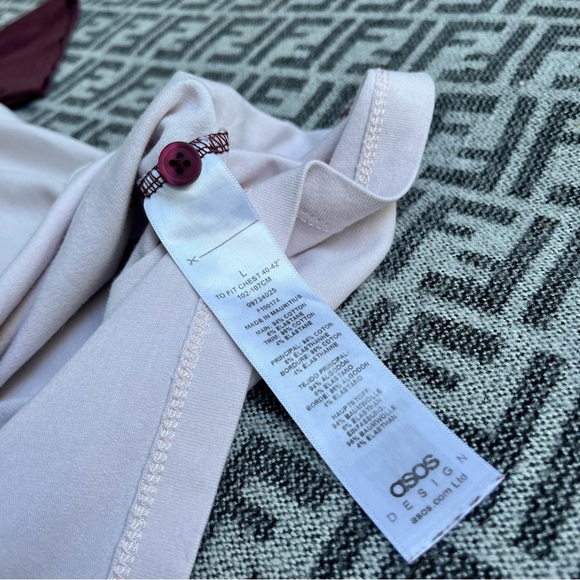 ASOS Short Sleeve Stretch Polo Shirt - Burgundy & Soft Pink - Large - Picture 8 of 8